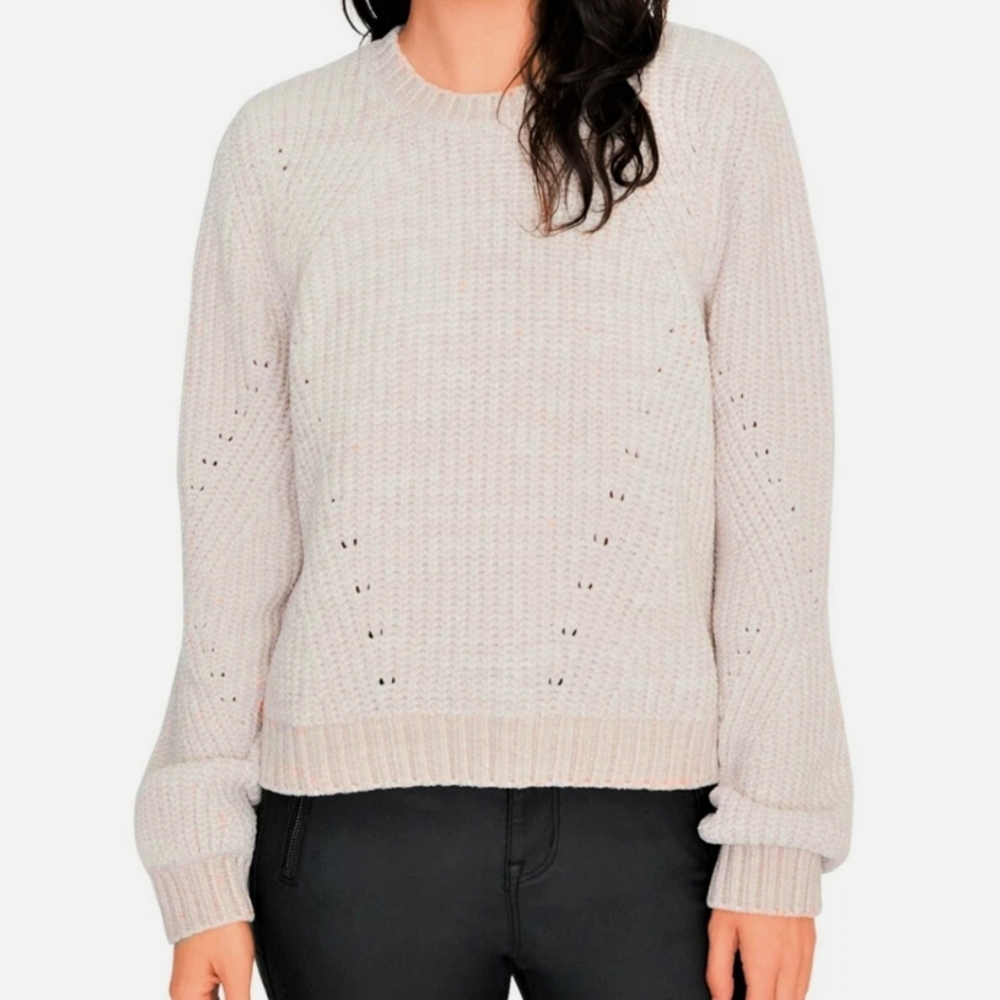 Sanctuary Women Size Medium Icy Pale Pink Crew Neck Chenille Cable Knit Sweater